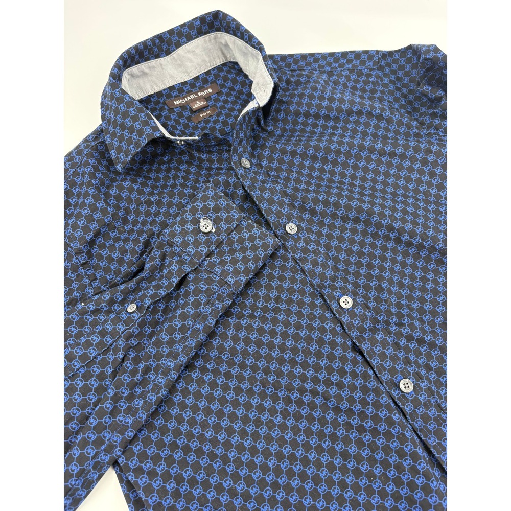 Michael Kors Men's‎ Slim Fit Button Down Shirt Blue MK Monogram Size S